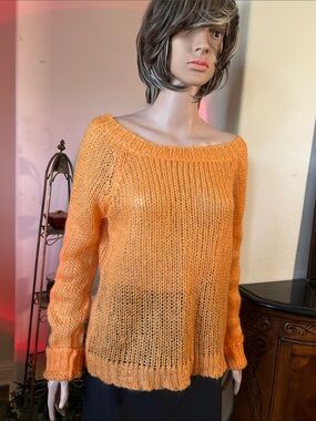 Old Navy Orange Off-the-Shoulder Lightweight Knit Sweater